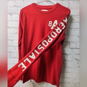 Aeropostale Medium Y2K Spell Out Long Sleeve Red Shirt